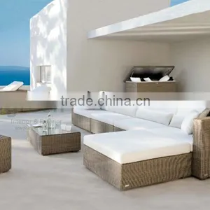 Sectional Sofa With White Cushion and Long Table thumbnail-1