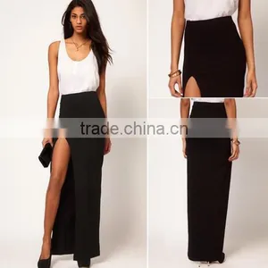Sexy Women High Waist Solid Side Split Skirt Elastic Waist Stretch Pencil Skirt thumbnail-1