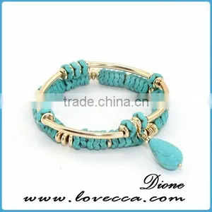 New Summer Fashion Rhinestone Glass Beads Bracelet Gold Bangle Hot thumbnail-1