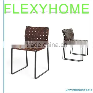 Scandinavian Style Library Stackable Brown Leather and Metal Chair thumbnail-1
