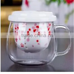 Creative Product Heat Resistant Borosilicate Glass Tea Cup With Ceramic Filters and Lid for Promotion thumbnail-1