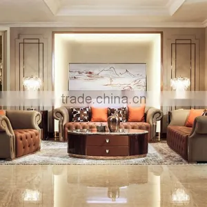 Contemporary Genuine Leather Sofa With Stainless Steel Base, Modern Chesterfield Home Sofa Set(MOQ=1 SET) thumbnail-1