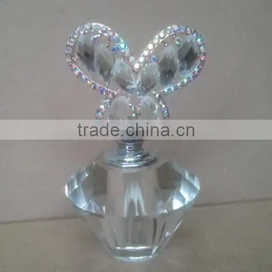 Decorative Mini Empty Clear Crystal Perfume Bottle With Butterfly Top thumbnail-1