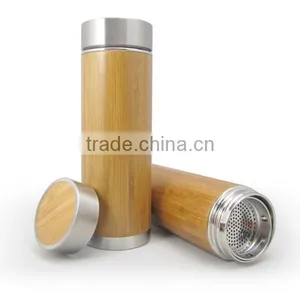 Customized Bamboo Water Bottle 360ml Stainless Steel Travel Mug With Logo Printing/carving thumbnail-3