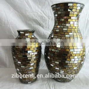 Brown Mosaic Antique Flat Round Glass Vase thumbnail-3