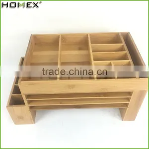 Bamboo Desktop Supplies Caddy School Stuff Storage Organizer Homex-BSCI Factory thumbnail-4