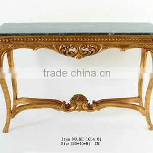 Reproduction Hand Carved Furniture Console Table With Green Marble thumbnail-1