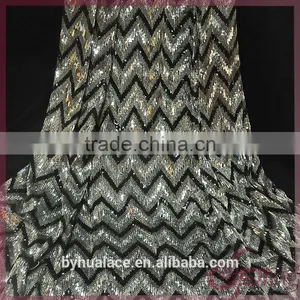 New Arrival V-shape Design Wholesale Cheap Sequin Lace Fabric for Party Dress thumbnail-1