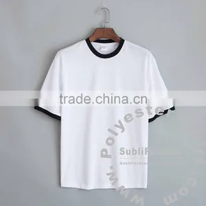Blank 100% Polyester Ringer T-shirt for Men White Color Black Rib Baseball Tshirt Top Tees Sublimation Print Available thumbnail-1