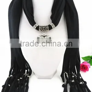 2016 Black Enamel Heart Charm Pendant Long Scarves Solid Black Costume Long Scarves Diy Custom Black Pendant Scarves thumbnail-1