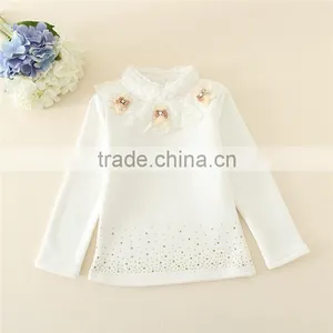 Hot Sale Kids White Cotton Tops With Bear Appliqued Long Sleeves Bottoming Shirts for 3-15years thumbnail-1