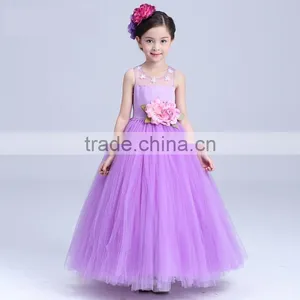 2017 Girls Long Party Dress Sheer Shoulder Flowers Frocks thumbnail-1
