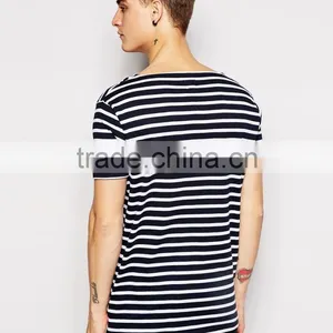 Black and White Stripe T-shirt in Relaxed Fit With Boat Neck thumbnail-2