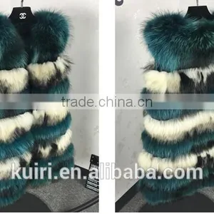 Top Luxury Real Fox Fur Vest For Women Whole Skin Winter Thick Stripe Natural Mixed Color Fox Fur Waistcoat Plus Size thumbnail-5