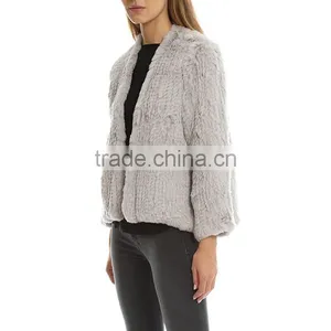 Myfur Women Gray Winter Fur Knited Coats Short Rabbit Fur Overcoats for Wholesale thumbnail-2