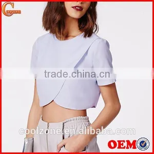 Hot Selling Wrap Front Baby Blue Crop Top Wholesale Women Tank Tops thumbnail-1