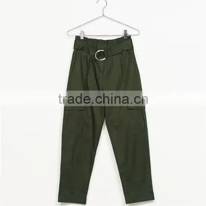 Green Twill Cargo Pants Womens Cropped Trousers With Belt and Buckle thumbnail-6