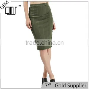 2017 OEM Ladies Fashion Midi Tube Khaki Skirt With Side Metal Detrails thumbnail-1