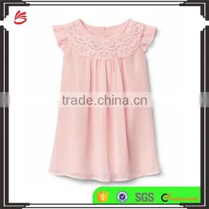 2017 OEM Services Fashion Custom Clothing Child Smocked Dress Lace Neckline Flutter Dress thumbnail-1