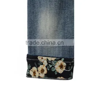 New Products Good Quality Elastic Waist Roll up Hem 3D Rose Printing Blue Wholesale Jeans Pants for Kids thumbnail-4