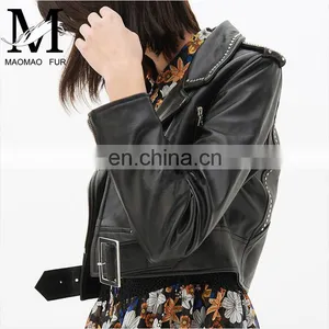 Genuine Cheap Ladies Leather Jacket For Girls Black Color Cool Style Fancy Leather Jacket thumbnail-2