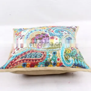 White Floral Indoor & Outdoor-Indian Kantha Cushion Covers Indian Hand-stitched Kantha Pillow Kantha Pillow Covers Art thumbnail-3
