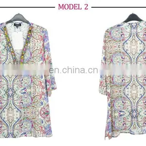 Elegant Women Tile Print Fashion Beaded Neck Tunic Design for Women Over 50 thumbnail-4