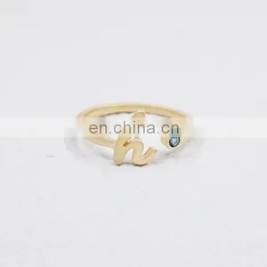Fashion Wholesale Cute Gold/silver Plated Initial Alphabet Letter Rings With Stones thumbnail-1