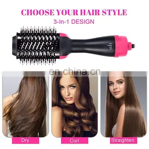2021 Professional Hair Salon Flat Iron Hot Air Pick Electric Comb One Step Hair Dryer Straightening Curling Straightener thumbnail-5