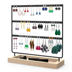 JEWELRY ORGANIZER WALL MOUNTED WALL JEWELRY ORGANIZER SET OF 3 WOOD HANGING JEWELRY ORGANIZER RUSTIC JEWELRY HANGER FOR JEWELRY STORAGE DISPLAY GIFT (BROWN+BLACK) thumbnail-1