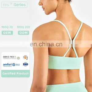 Ribber Camisole Women Yoga Fitness Workout Sports Bra Custom Print High Impact Strappy Bras Top thumbnail-1