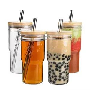 Simple Tea Cup Juice Glass Beer Can Milk Mocha Breakfast Mug Water Bottle Glass Cup With Lid Straw thumbnail-1