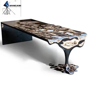 Liquid Stainless Steel Coffee Table - Mirror - Modern Interior Polished Water Ripple Design (sculpture Art Work) thumbnail-1