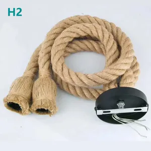 E26 E27 Jute Rope Electrical Cables Factory Vintage Hanging Lamp Hemp Rope Pendant Lights thumbnail-2