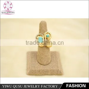 2015 Yiwu New Products Gold Plated Ring With Rhinestone and Green Plastic Beads thumbnail-1