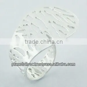 Adjustable Ridged Brushed Sterling Silver Ring thumbnail-1