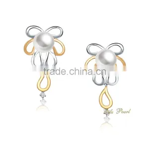China Wholesale Fashion Pearl Earring, 18K Gold Freshwater Pearl Jewelry With Diamond thumbnail-1