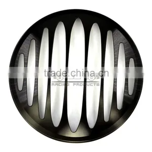 BJ-HGC-002 CNC Aluminum 7" Black Motorcycle Headlight Grill Cover For Harley thumbnail-2