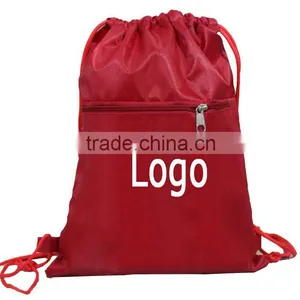Blank Logo Canvas, Polyester Drawstring Backpack Bag With Front Pocket thumbnail-2