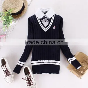 Deep v Neck School Formal Cashmere Wool Sweater 2016 Spring, Kids Long Sleeve Pullover thumbnail-1