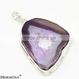 Fashion Purple Hole Drusy Druzy 925 Sterling Silver Women Gift Necklace Pendant thumbnail-1