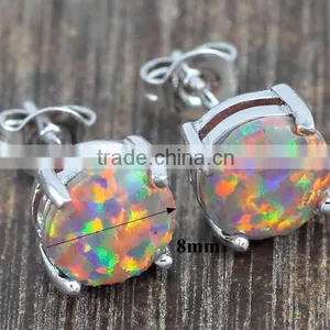 6mm 8mm Fancy Synthetic Blue Opal Earring Stud,925 Sterling Silver Fancy Stud Earring With Blue Opal Quality Choice thumbnail-2