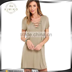 Latest Fashion Design Women Casual Dress With V_Neck China Factory thumbnail-1