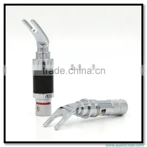 OEM Copper Rhodium Plated Carbon Fiber Speaker Cable Spade Terminal Connector Plug thumbnail-3