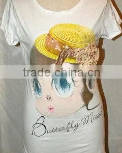 Lovely Cartoon Girl Character Print Cotton T-shirt, O-neck for Girls &Ladies Collection thumbnail-1