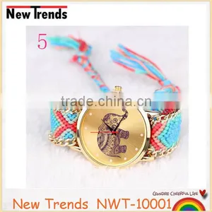New Design Women Elephant Watch Geneva Colorful Braid Bracelet Watch thumbnail-5