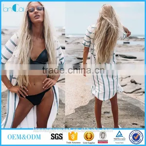 2016 Ladies Stripe Overcoat Women Long Top and Beach Wear thumbnail-1