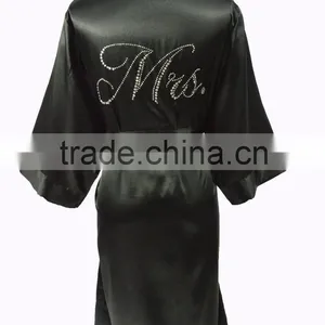 High Quality Soild Color Bridesmaid Satin Kimono Rhinestone Robes thumbnail-5