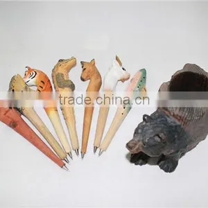 Animal Wooden Carving Creative Ballpoint Pen Wood Ball Point Pens Handmade Sculpture Student Ball-point thumbnail-2