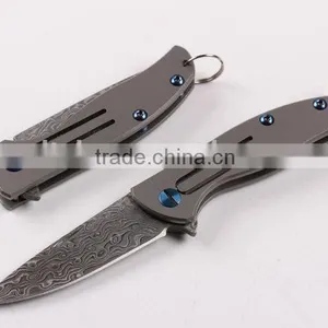 OEM Titanium Alloy Handle Material and Damascus Blade Material Folding Knife thumbnail-1